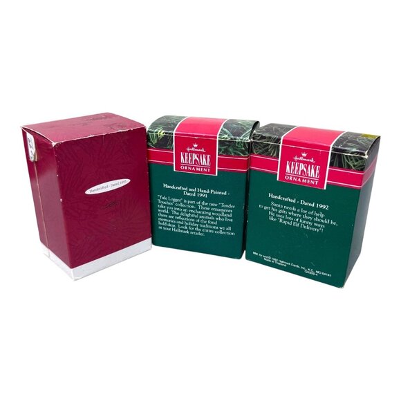 Hallmark Keepsake Ornament Set Of 1991 Elf In Boat Rapid Delivery Lot 3 Beaver - Picture 5 of 8